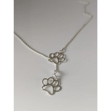 Silver Steed Thread Through Double Paw Print Silver Necklace Necklaces