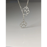 Silver Steed Thread Through Double Paw Print Silver Necklace Necklaces