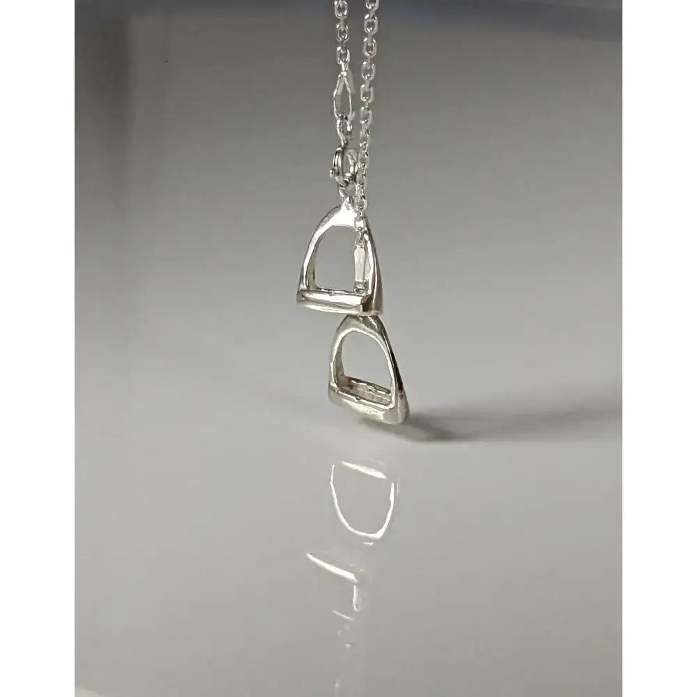 Silver steed thread silver necklace with double stirrups pendant on a delicate silver chain