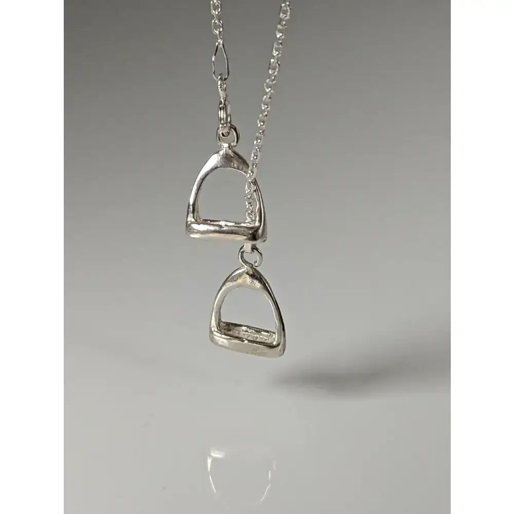 Silver steed thread necklace with double stirrups pendant in polished silver on a delicate chain stirrup silver necklace