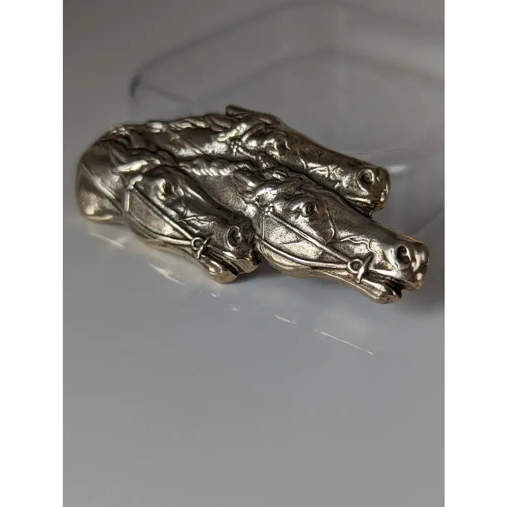 Silver Steed Three Head Racing Thoroughbreds Brooch / Stock Tie Pin Brooches