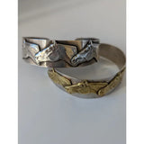 Silver steed three horses heads bangle with detailed sculpted silver and gold horse-head cuff bracelets