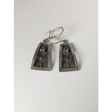 Silver steed treasured silver dangle earrings with rectangular frame embossed with treasured rose and stem design