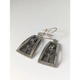 Silver steed treasured silver rectangular rose dropped earrings with raised treasured rose design