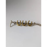 Silver steed triple silver and gold horseshoe cane brooch with polished metallic finish stock tie pin