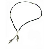 Silver Steed Two Horse Heads with Leather Cord Necklace Black Necklaces