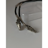 Silver Steed Two Horse Heads with Leather Cord Necklace Black Necklaces