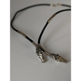 Silver Steed Two Horse Heads with Leather Cord Necklace Black Necklaces