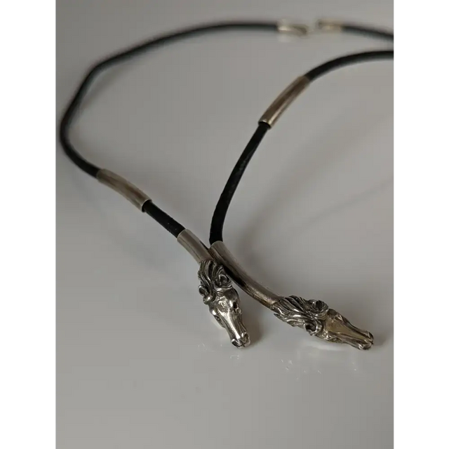 Silver Steed Two Horse Heads with Leather Cord Necklace Black Necklaces