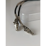 Silver Steed Two Horse Heads with Leather Cord Necklace Black Necklaces