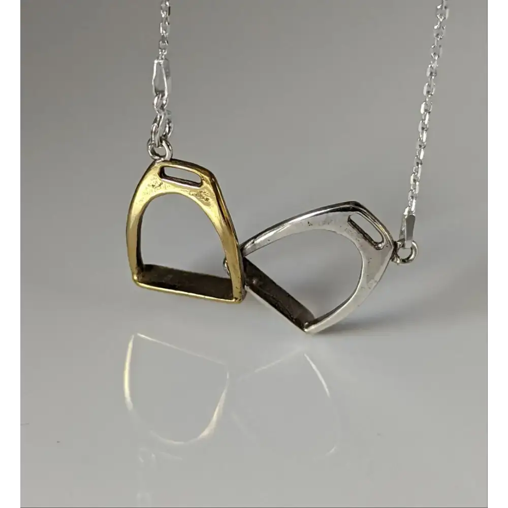 Silver Steed Two Stirrups Necklace Two tone version 16" Connected Necklaces