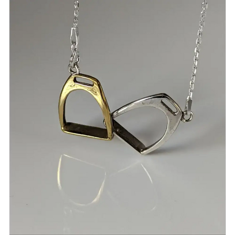 Silver Steed Two Stirrups Necklace Two tone version 16" Connected Necklaces