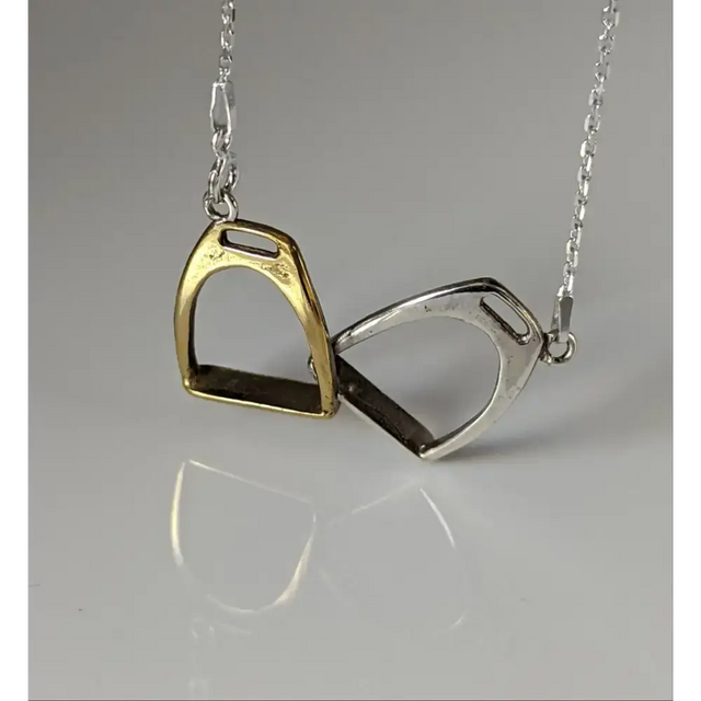 Silver Steed Two Stirrups Necklace Two tone version 16" Connected Necklaces