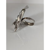 Silver steed unique silver dolphin steed leaf ring with textured sculpted details and hammered band in silver