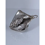 Silver steed unique silver-toned metal pendant shaped like a calla lily with detailed rose cluster in extravagant leaf rings design