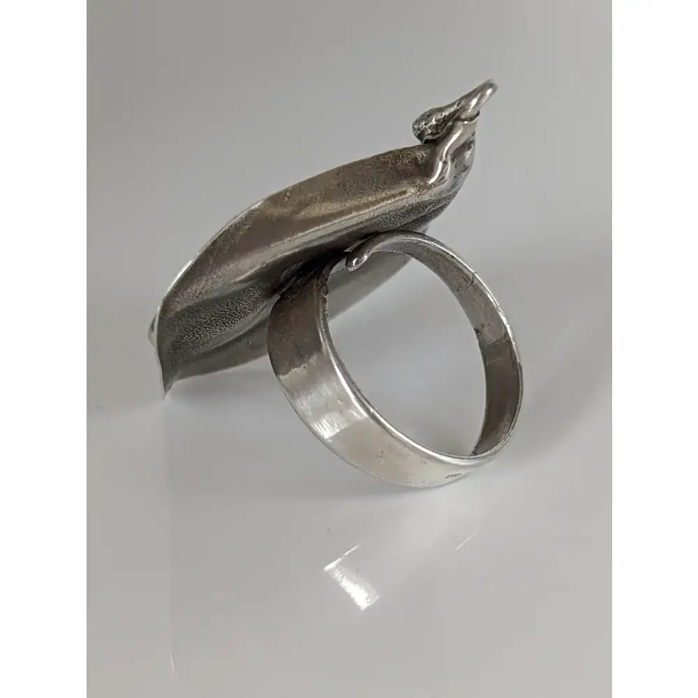 Silver steed unique silver-toned peacock ring with textured sculptural design and polished band extravagant leaf rings