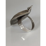 Silver steed unique silver-toned peacock ring with textured sculptural design and polished band extravagant leaf rings