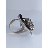 Silver steed unique silver-toned extravagant leaf rings with sculptural band and ornate floral embossed bead