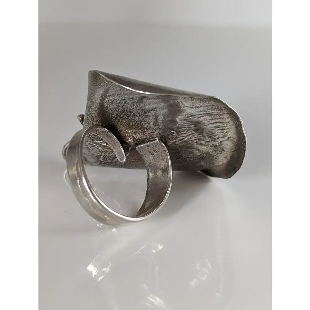 Silver steed unique silver-toned metal ring with textured sculptural leaf design and open band extravagant leaf rings