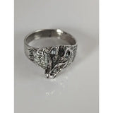 Silver steed wolf silver ring with textured fur details and polished metallic finish in a wolf silver ring design