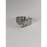 Silver steed wolf silver ring featuring a detailed silver wolf head with intricate texture and bold design