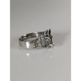 Silver steed wolf silver ring featuring a detailed silver wolf silver ring head with textured fur and pointed ears