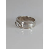 Silver steed silver zirconia band with a textured silver finish and oval-cut clear gemstone in a sleek design