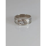 Silver steed silver zirconia band with marquise-cut clear gemstone and textured sides with two grooves