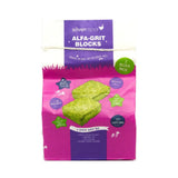 Silvermoor alfa-grit blocks poultry forage treat in pink and purple pack with green fibrous magical minty unicorn treats