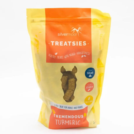 Yellow and orange pouch of silvermoor treatsies turmeric horse treats perfect titbit low sugar high starch snack
