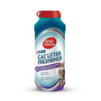 Simple solution cat litter freshener powder in a blue and purple container with red cap for odor control