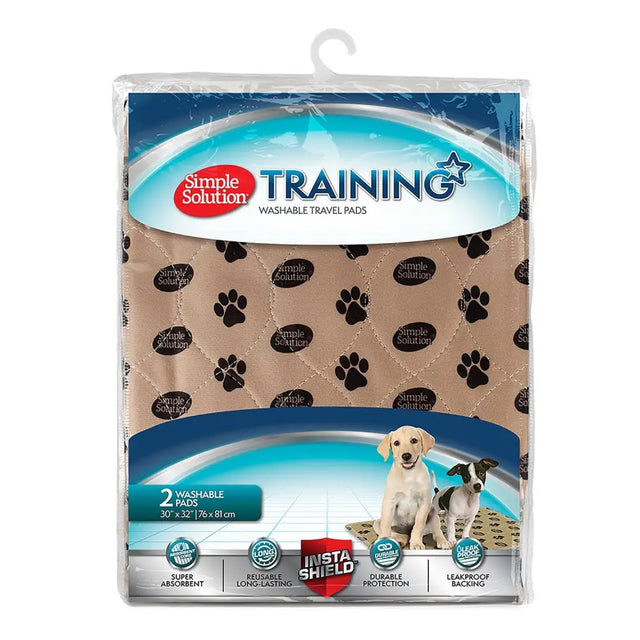 Beige simple solution washable travel pads with black paw prints quilted design reusable and easy to clean