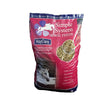 Pink and blue bag of simple system horse feeds haycare timothy grass with white horse silhouette logo