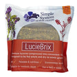 A 1kg bag of simple system horse feeds lucie brix single with white red packaging and purple floral design showing compressed lucerne