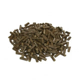 Dark brown cylindrical lucie mints horse feed pellets great for equestrian feeding and simple system horse care