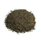 A mound of dried dark green herb blend with red and black spices in simple system horse feeds mallemash high fibre mash