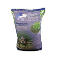 A purple and blue bag of simple system horse feeds organic lucie pellets with a white jumping horse silhouette on front