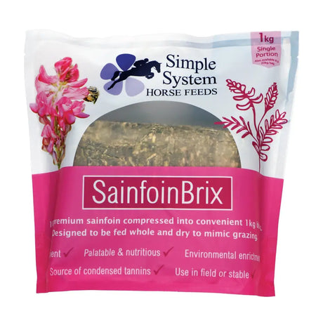 Simple system horse feeds sainfoin brix single 1kg pink and white packaged compressed sainfoin for equestrian horses