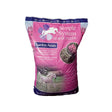 Pink and purple bag of simple system horse feeds sainfoin pellets with white horse silhouette and floral design