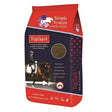 Red and navy blue bag of simple system horse feeds top gain with brown pellet concentrated feed for horses and equestrian use