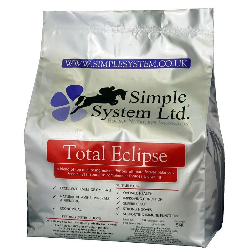 Silver foil bag of simple system ltd total eclipse horse feed for equestrian use to nourish horses