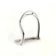 Silver metal stirrup with polished finish and arched design in simplex safety stirrups for secure riding safety stirrups
