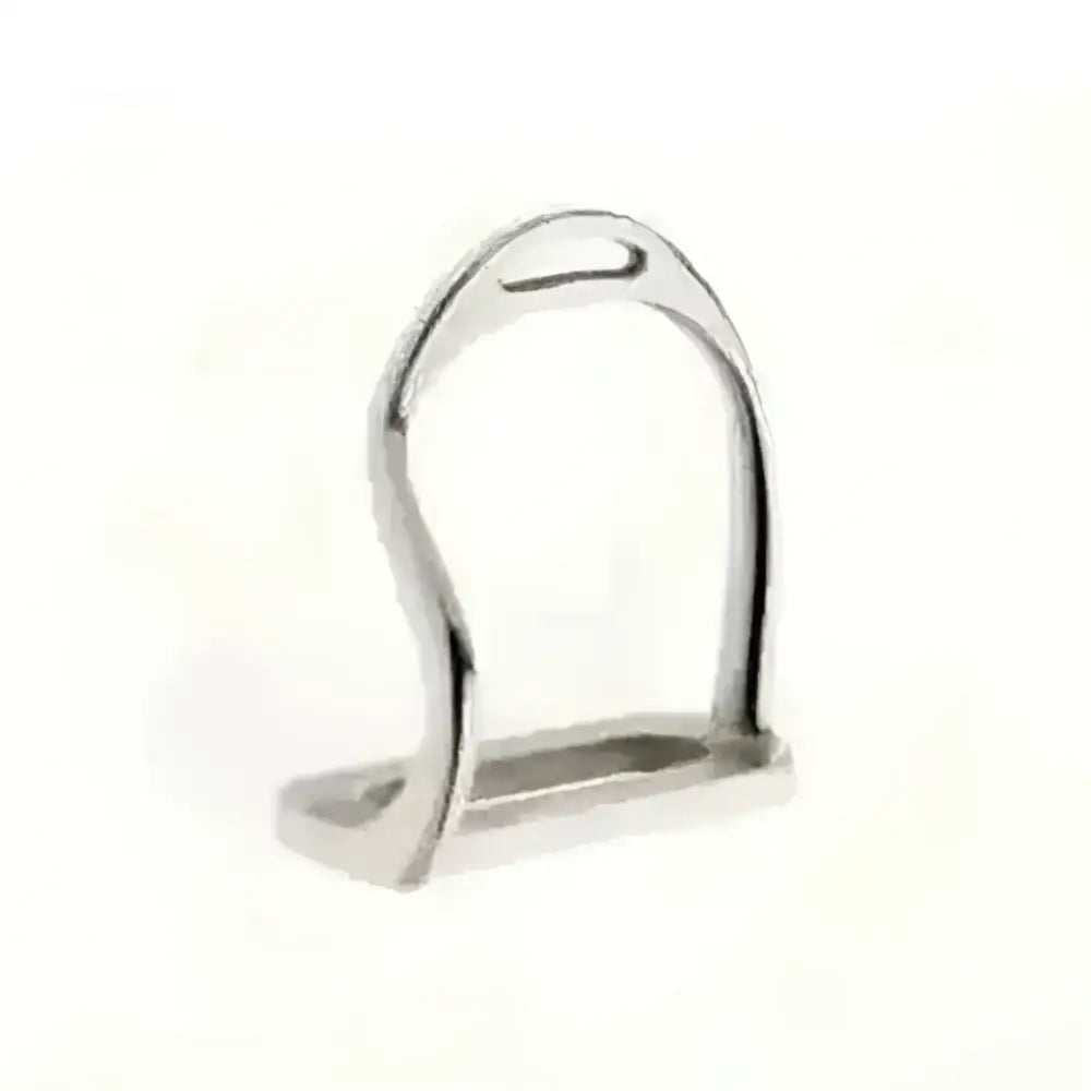 Silver metal stirrup with polished finish and arched design in simplex safety stirrups for secure riding safety stirrups