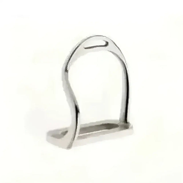 Silver metal stirrup with polished finish and arched design in simplex safety stirrups for secure riding safety stirrups