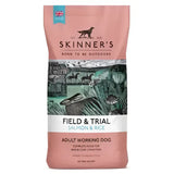 Pink bag of skinner’s field & trial grain free salmon & rice dry dog food for adult working dogs