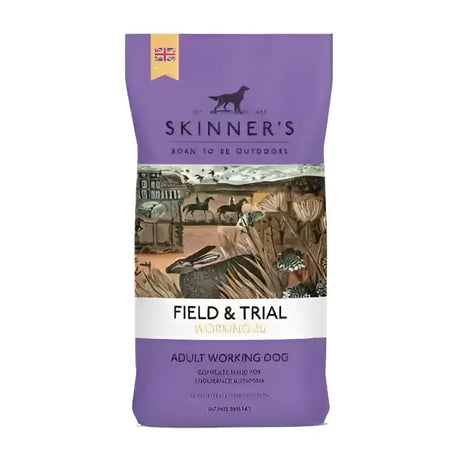 Purple bag of skinners field and trial adult working dog food for highly active dogs and non prescription dog food