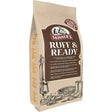 Skinners ruff ready dog food in a beige textured bag with brown and black branding featuring protein-rich meats