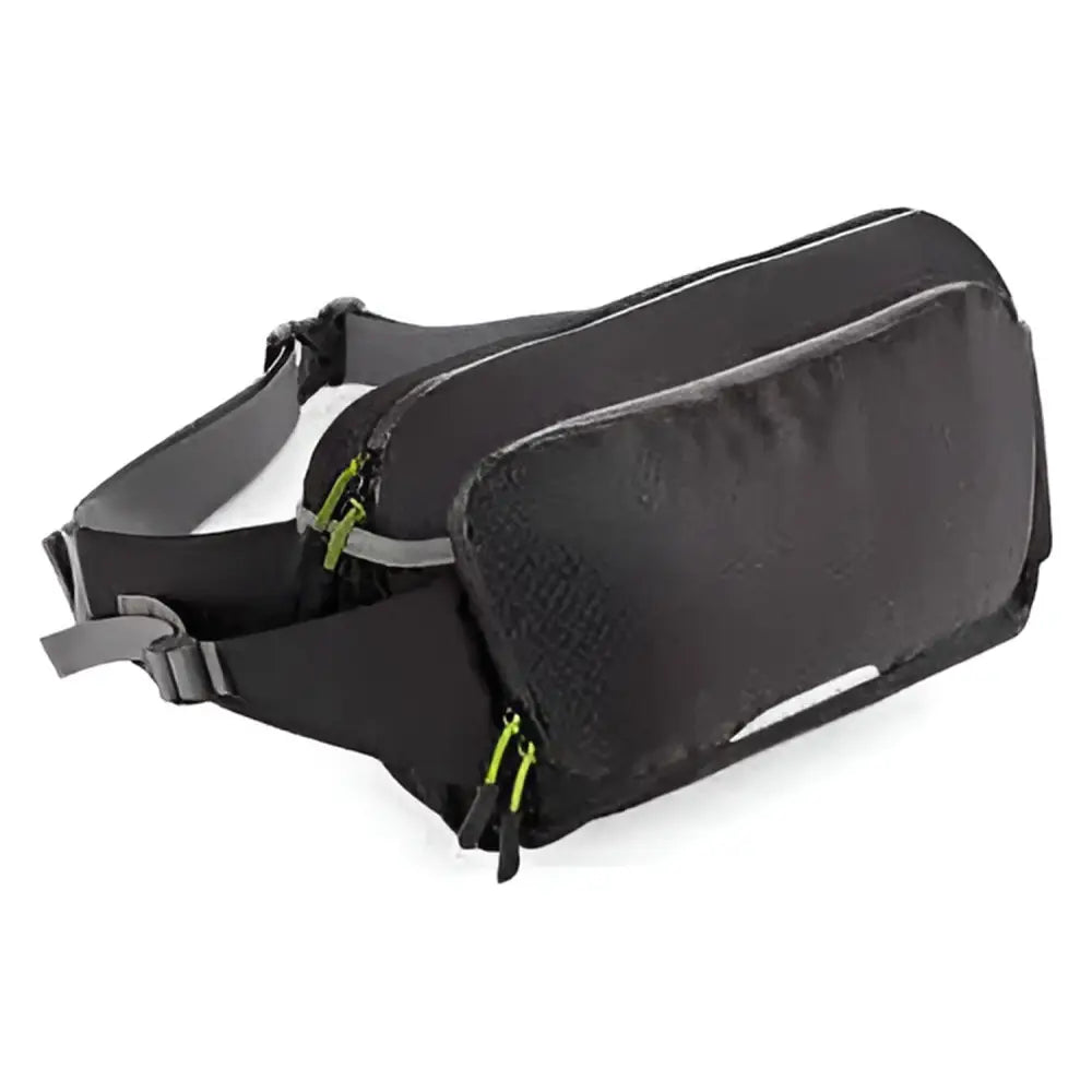 Black nylon slx 5 litre performance bag endurance waistpack with lime green zipper pulls and reflective gray trim tough waist bags