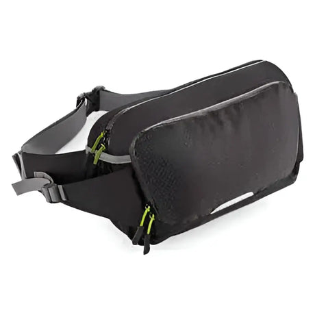 Black nylon slx 5 litre performance bag endurance waistpack with lime green zipper pulls and reflective gray trim tough waist bags