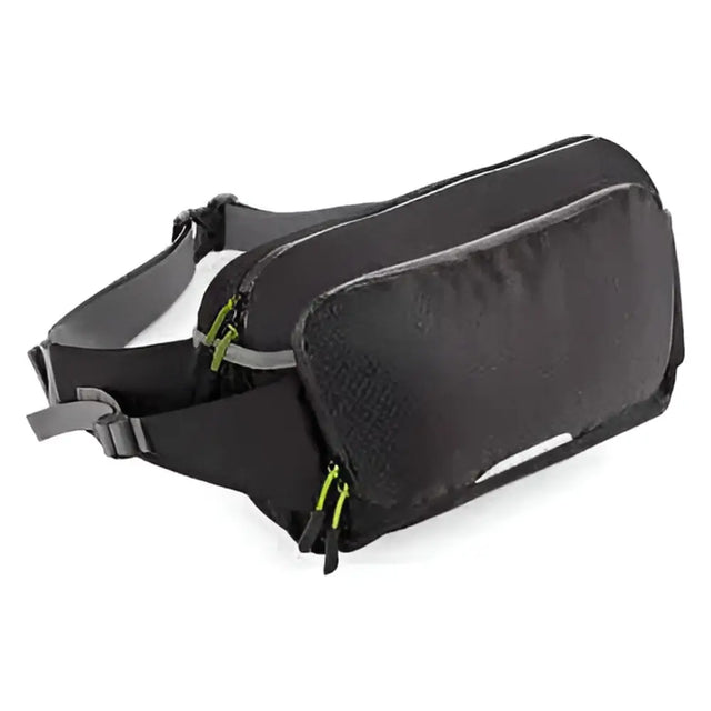 Black nylon slx 5 litre performance bag endurance waistpack with lime green zipper pulls and reflective gray trim tough waist bags